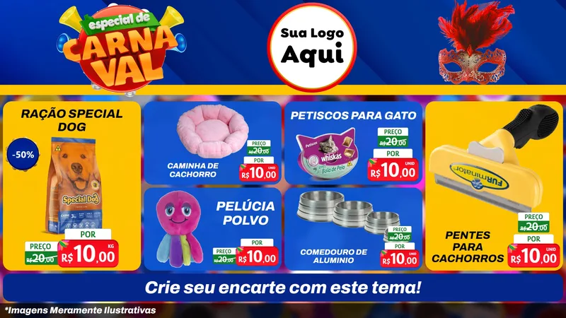 Modelo de TV para TV Horizontal com o tema Especial de Carnaval para Pet Shop
