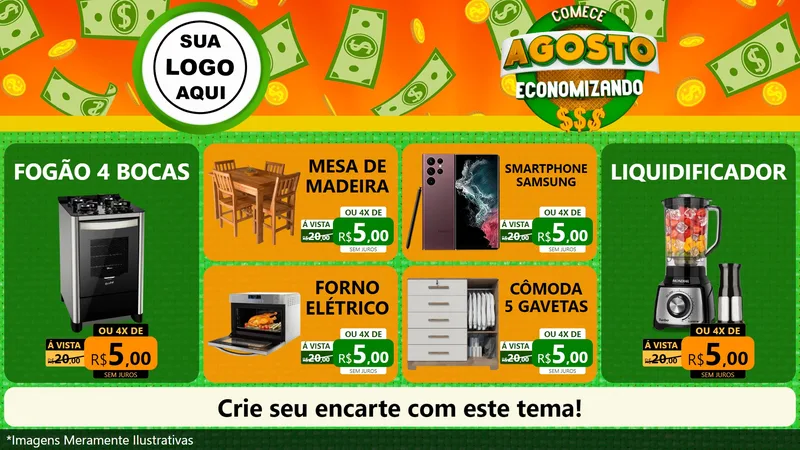 Modelo de TV para TV Horizontal com o tema Comece Agosto Economizando para Móveis e Eletro