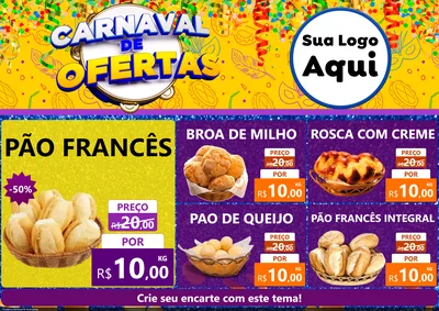 Modelo de Encarte para Encarte A4 Horizontal com o tema Carnaval de Ofertas para Padaria