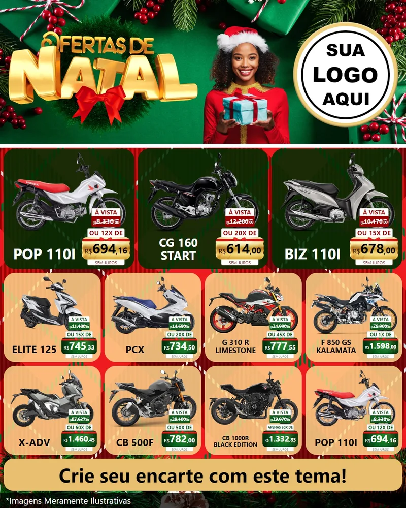 Modelo de Rede Social para Feed Instagram com o tema Ofertas de Natal para Concessionaria de Motos