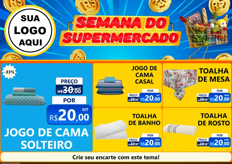 Modelo de Encarte para Encarte A4 Horizontal com o tema Semana do Supermercado para Cama, Mesa e Banho