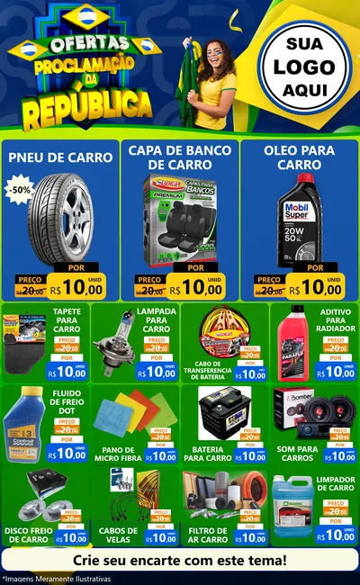 Modelo de Encarte para Encarte Grande com o tema Ofertas Proclamação da República para Auto peças