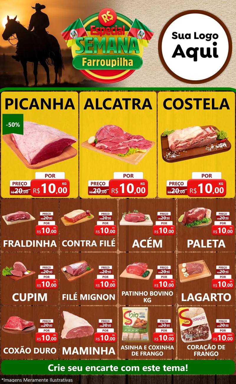 Modelo de Encarte para Encarte Grande com o tema Especial Semana Farroupilha para Açougue