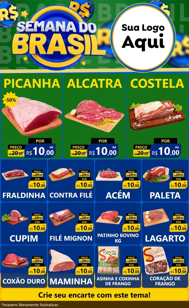 Modelo de Encarte para Encarte Grande com o tema Semana Do Brasil para Açougue
