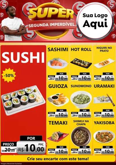 Modelo de Encarte para Encarte A4 Vertical com o tema Super Segunda Imperdível para Comida japonesa