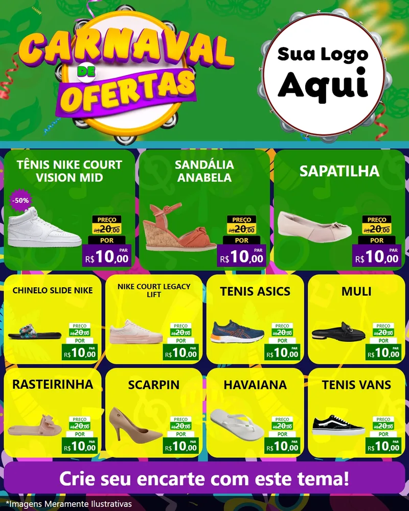 Modelo de Rede Social para Feed Instagram com o tema Carnaval de Ofertas para Calçados