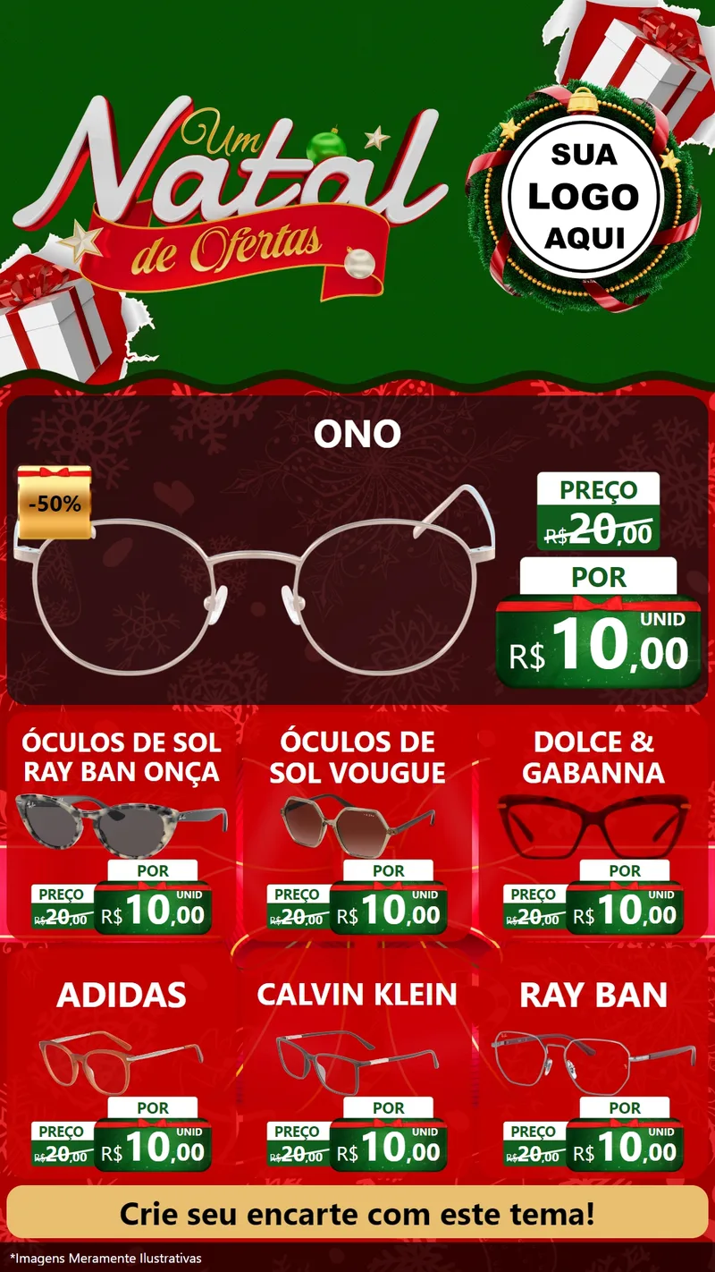 Modelo de Rede Social para Stories com o tema Um Natal de Ofertas para Óticas