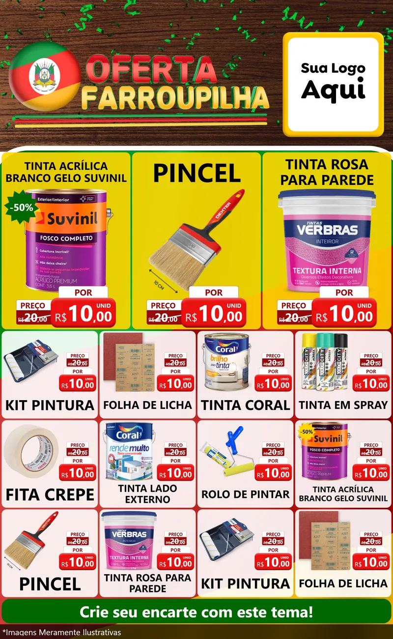 Modelo de Encarte para Encarte Grande com o tema Oferta Farroupilha para Tintas e Ferramentas