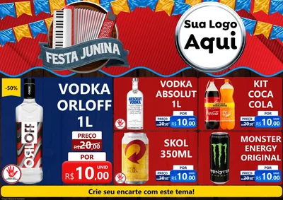 Modelo de Encarte para Encarte A4 Horizontal com o tema Festa Junina para Distribuidora de bebidas
