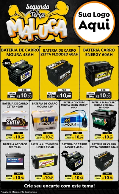 Modelo de Encarte para Encarte Grande com o tema Segunda e Terça Maluca para Baterias Elétricas