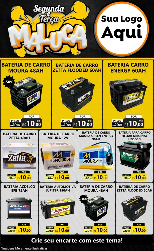Modelo de Encarte para Encarte Grande com o tema Segunda e Terça Maluca para Baterias Elétricas