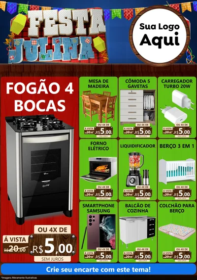 Modelo de Encarte para Encarte A4 Vertical com o tema Festa Julina para Móveis e Eletro