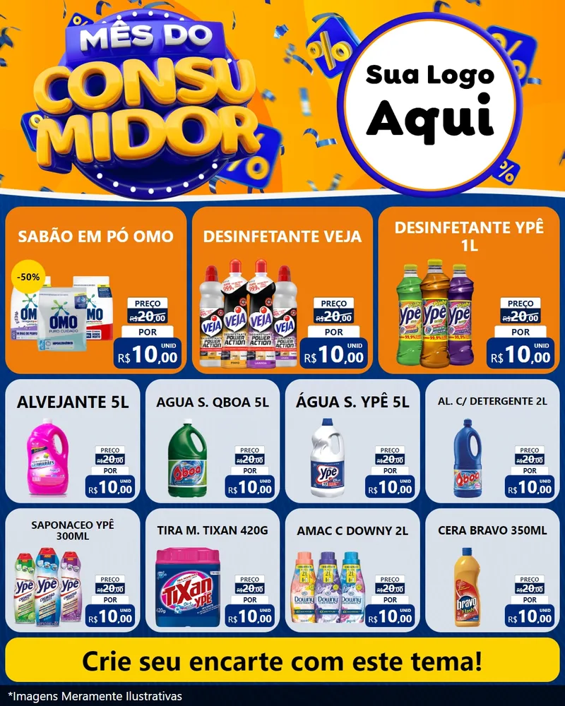 Modelo de Rede Social para Feed Instagram com o tema Mês do Consumidor para Produtos de Limpeza