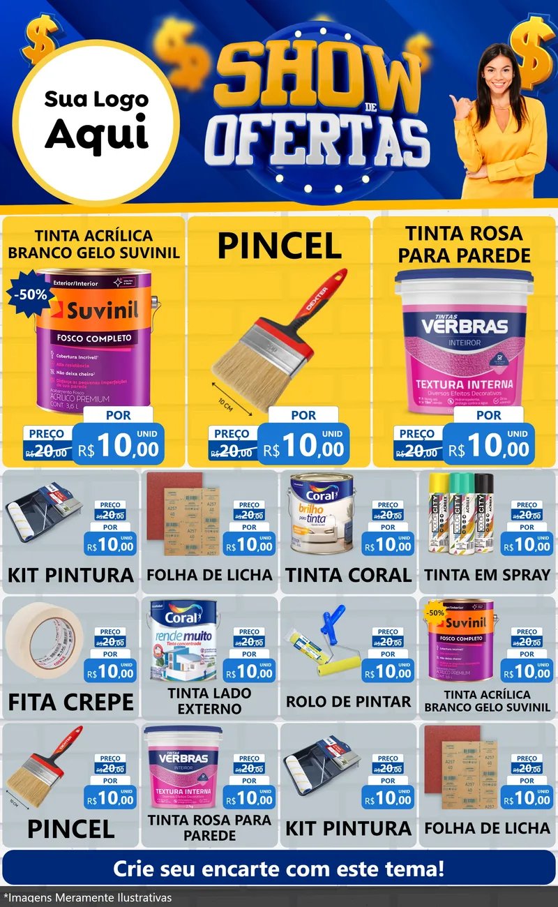 Modelo de Encarte para Encarte Grande com o tema Show de Ofertas para Tintas e Ferramentas