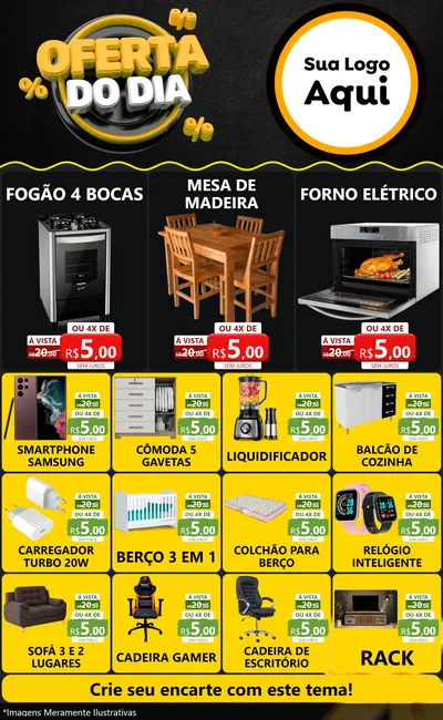Modelo de Encarte para Encarte Grande com o tema Oferta Do Dia para Móveis e Eletro