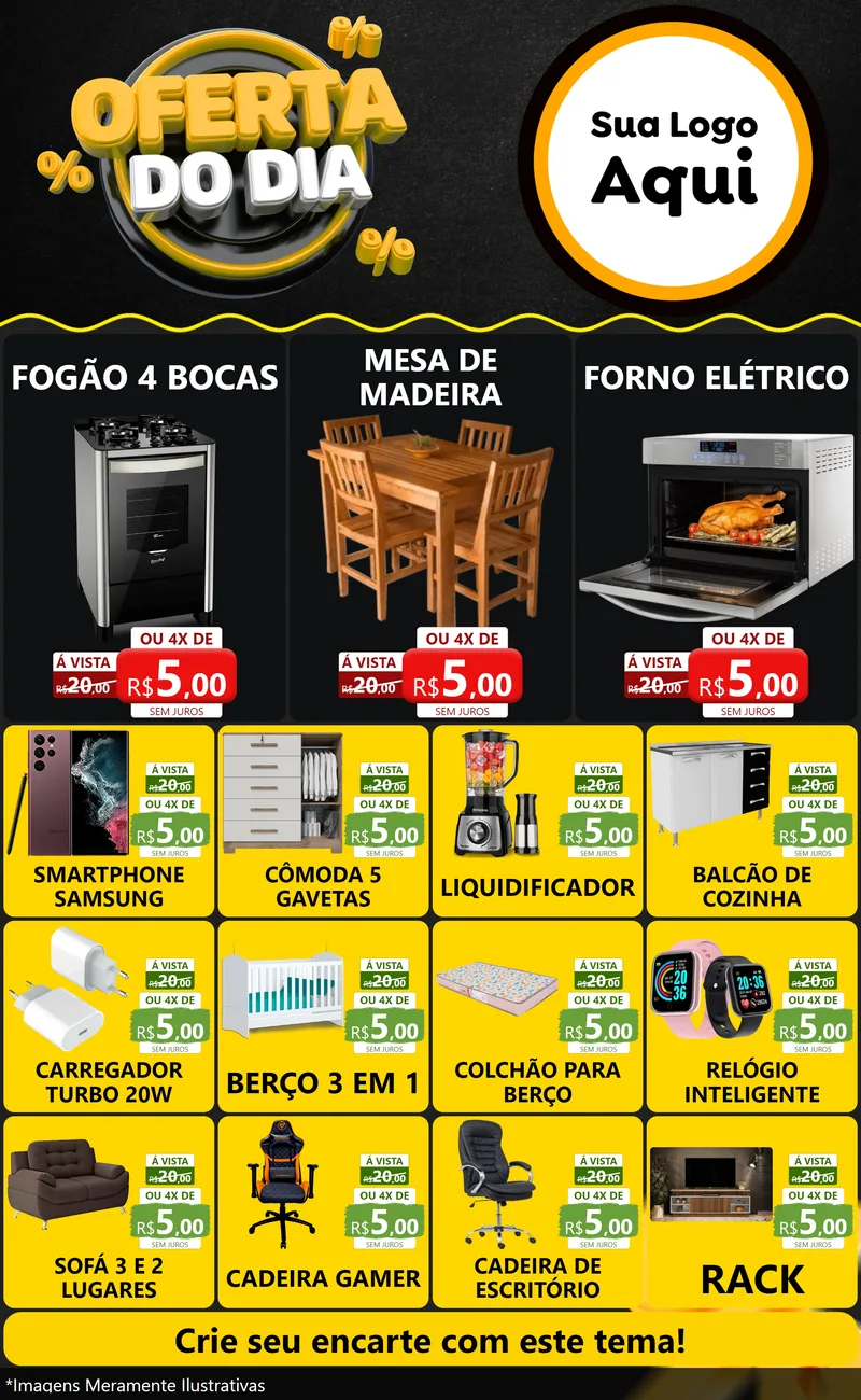 Modelo de Encarte para Encarte Grande com o tema Oferta Do Dia para Móveis e Eletro