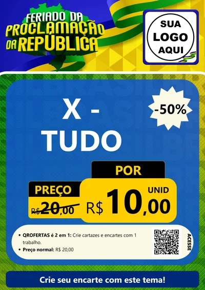 Modelo de Cartaz para Cartaz A4 Vertical com o tema Feriado da Proclamação da República para Hamburgueria