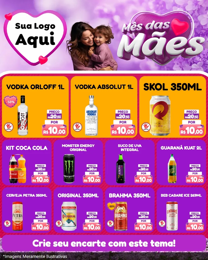 Modelo de Rede Social para Feed Instagram com o tema Mês das Mães para Distribuidora de bebidas