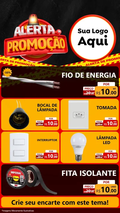 Modelo de TV para TV Vertical com o tema Alerta de Promoção para Materiais Elétricos