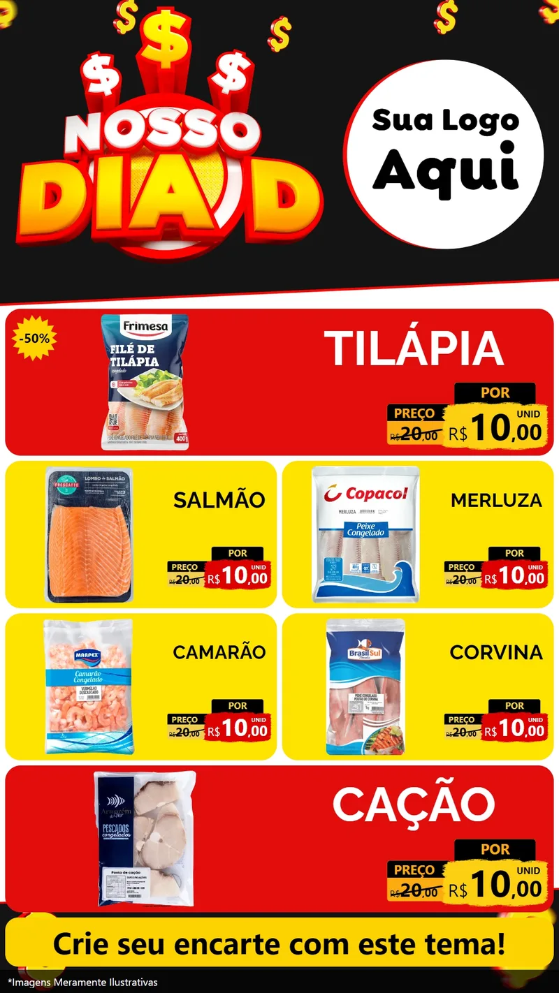 Modelo de TV para TV Vertical com o tema Nosso Dia D para Peixaria