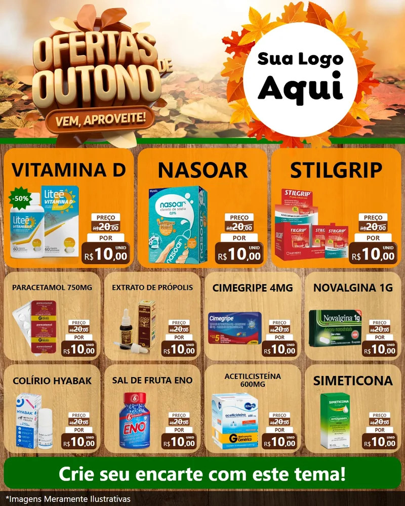 Modelo de Rede Social para Feed Instagram com o tema Ofertas de Outono - Vem, Aproveite! para Farmácia