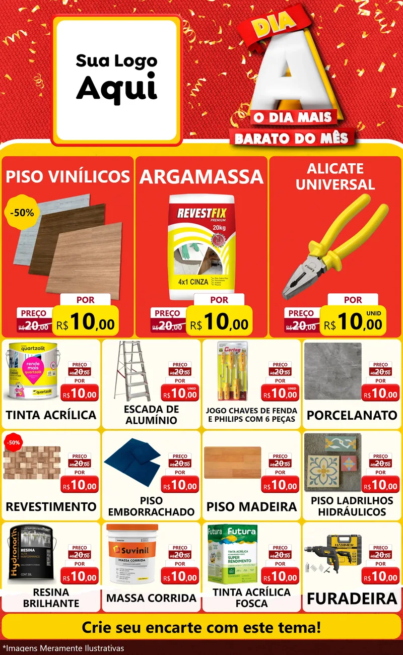 Modelo de Encarte para Encarte Grande com o tema Dia A o Dia Mais Barato do Mês para Material para Construção