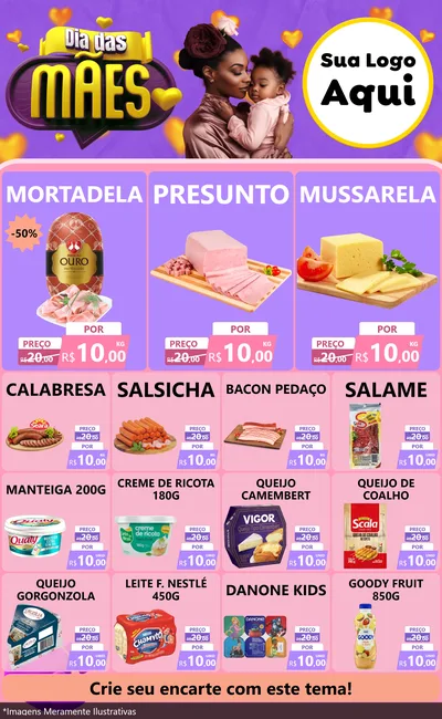 Modelo de Encarte para Encarte Grande com o tema Dia das Mães para Frios e Laticínios