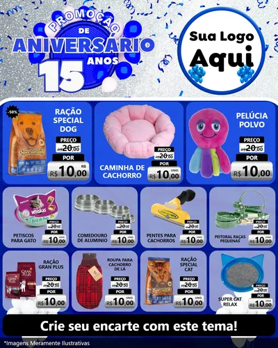 Modelo de Rede Social para Feed Instagram com o tema Promoção de Aniversário - 15 Anos para Pet Shop