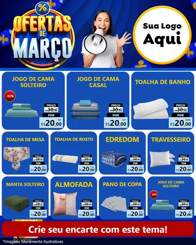 Modelo de Rede Social para Feed Instagram com o tema Ofertas de Março para Cama, Mesa e Banho