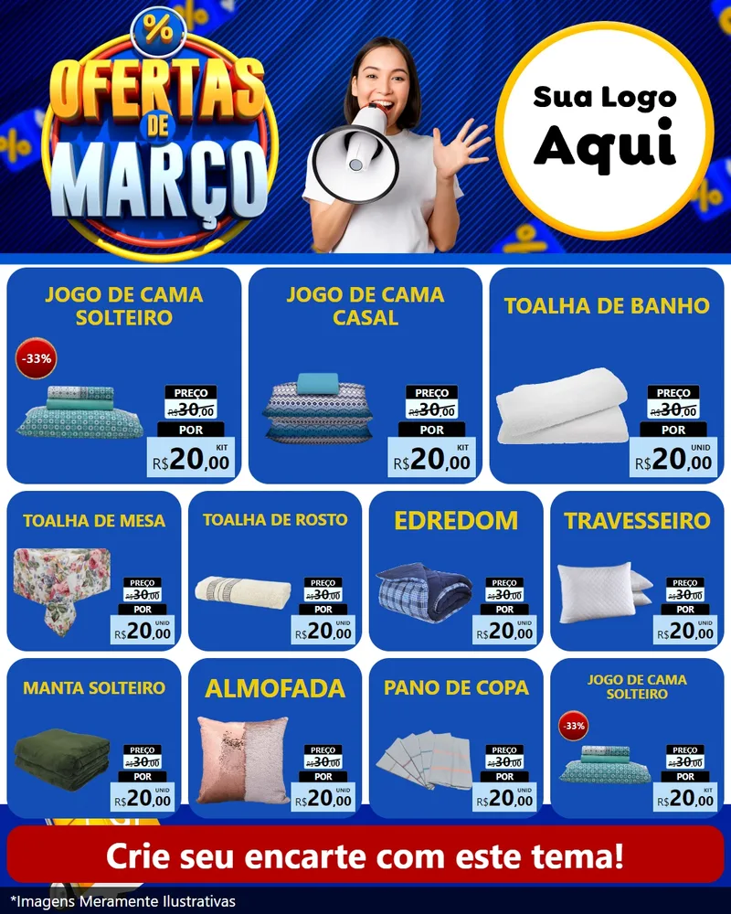 Modelo de Rede Social para Feed Instagram com o tema Ofertas de Março para Cama, Mesa e Banho