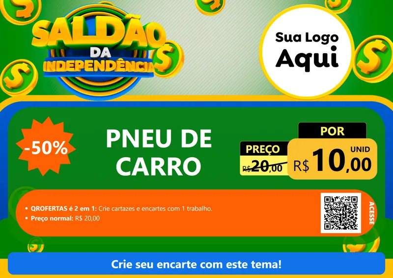 Modelo de Cartaz para Cartaz A4 Horizontal com o tema Saldão da Indepêndencia para Auto peças