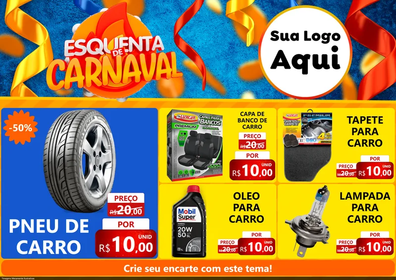 Modelo de Encarte para Encarte A4 Horizontal com o tema Esquenta de Carnaval para Auto peças