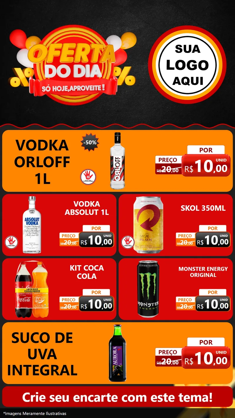 Modelo de TV para TV Vertical com o tema Oferta do Dia - Só hoje, Aproveite! para Distribuidora de bebidas