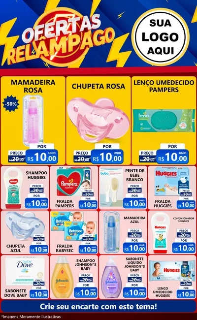Modelo de Encarte para Encarte Grande com o tema Ofertas Relâmpago para Bebês