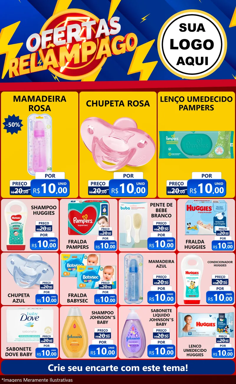 Modelo de Encarte para Encarte Grande com o tema Ofertas Relâmpago para Bebês