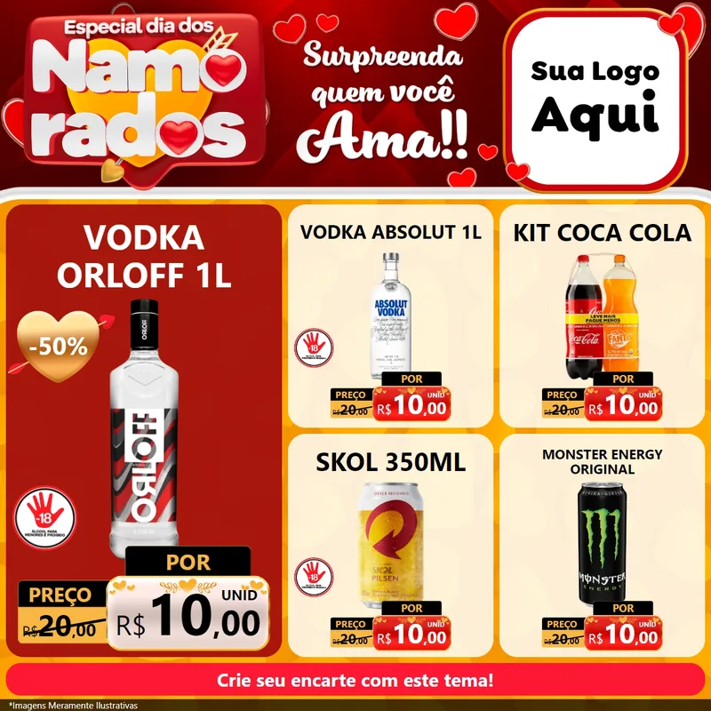 Modelo de Rede Social para Feed Facebook com o tema Especial Dia dos Namorados para Distribuidora de bebidas