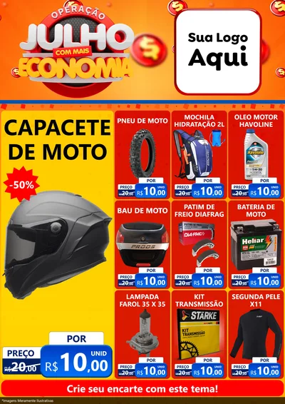 Modelo de Encarte para Encarte A4 Vertical com o tema Operação Julho Com Mais Economia para Moto peças