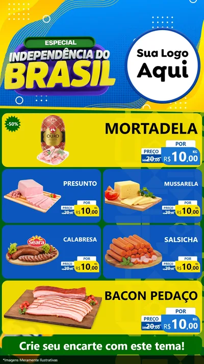 Modelo de TV para TV Vertical com o tema Especial Independência do Brasil para Frios e Laticínios