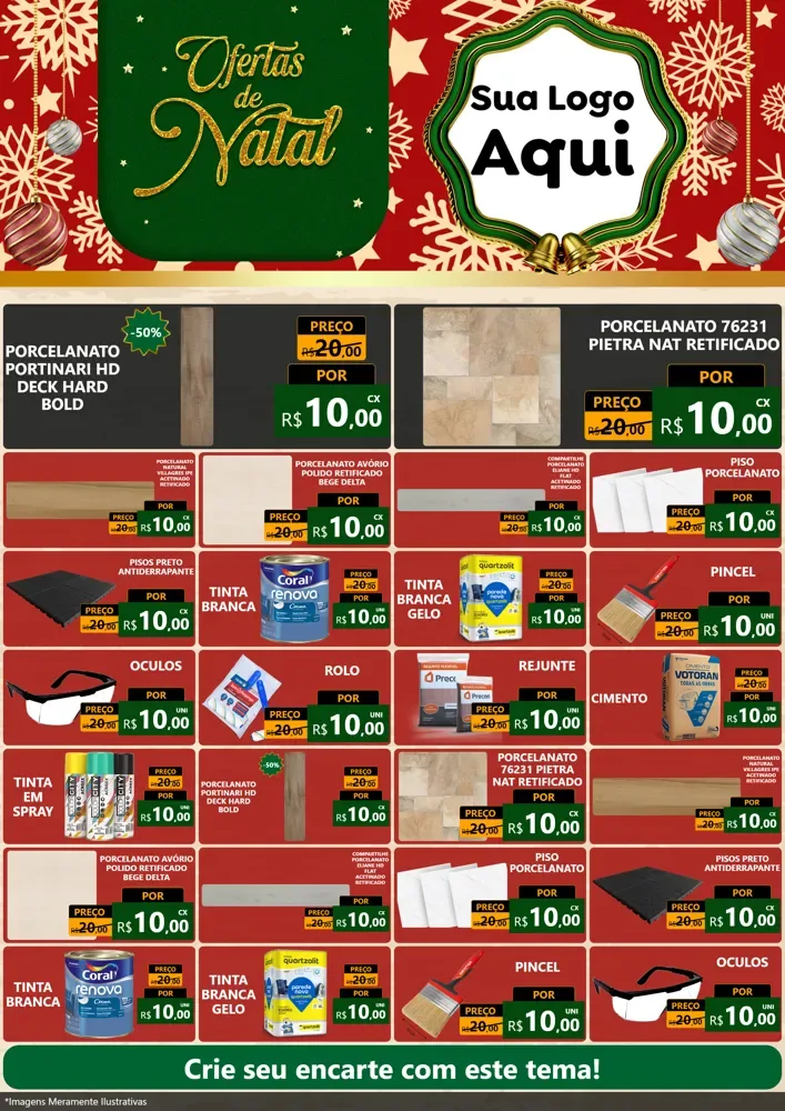 Modelo de Encarte para Encarte A4 Vertical com o tema Natal de Ofertas para Pisos e revestimentos