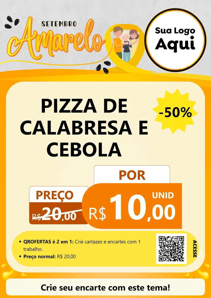 Modelo de Cartaz para Cartaz A4 Vertical com o tema Setembro Amarelo para Pizzaria