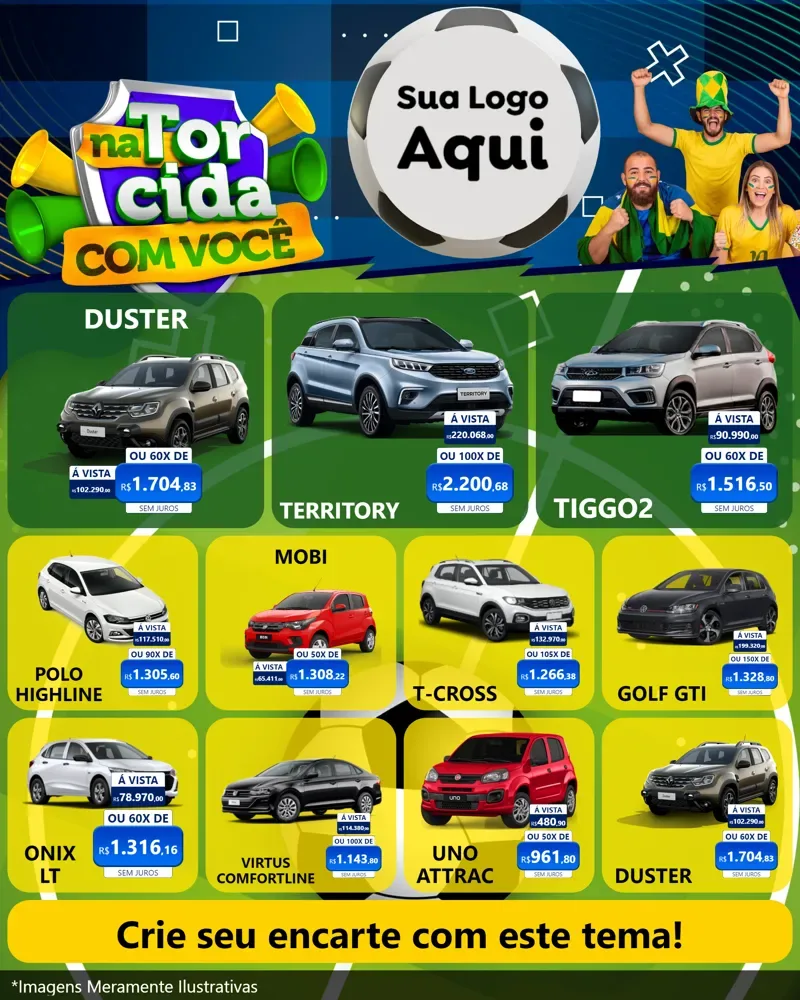 Modelo de Rede Social para Feed Instagram com o tema Na Torcida Com Você - Copa para Concessionaria de Carros