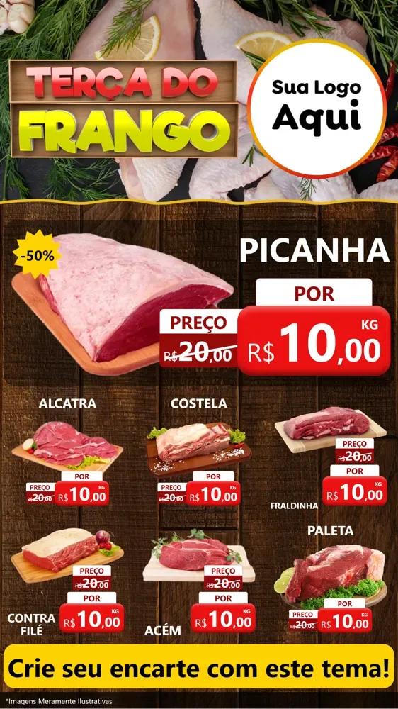 Modelo de Rede Social para Stories com o tema Terça do Frango para Açougue