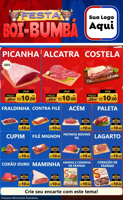 Modelo de Encarte para Encarte Grande com o tema Festa Boi Bumbá para Açougue