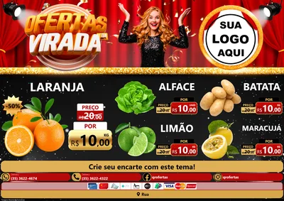 Modelo de Encarte para Encarte A4 Horizontal com o tema Ofertas da Virada para Hortifrúti