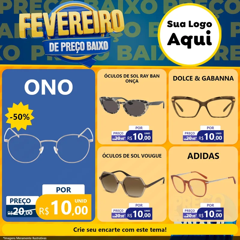 Modelo de Rede Social para Feed Facebook com o tema Fevereiro de Preço Baixo para Óticas