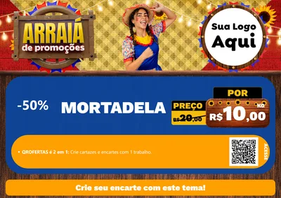 Modelo de Cartaz para Cartaz A4 Horizontal com o tema Arraiá de Promoções para Frios e Laticínios