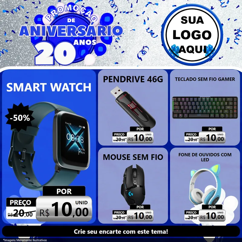 Modelo de Rede Social para Feed Facebook com o tema Promoção de Aniversário - 20 Anos para Informática