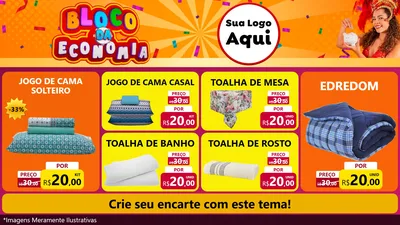 Modelo de TV para TV Horizontal com o tema Bloco da Economia para Cama, Mesa e Banho