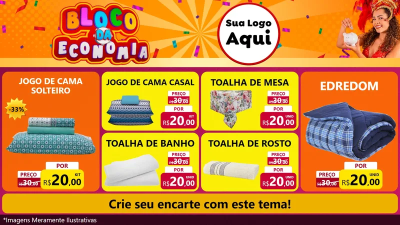 Modelo de TV para TV Horizontal com o tema Bloco da Economia para Cama, Mesa e Banho