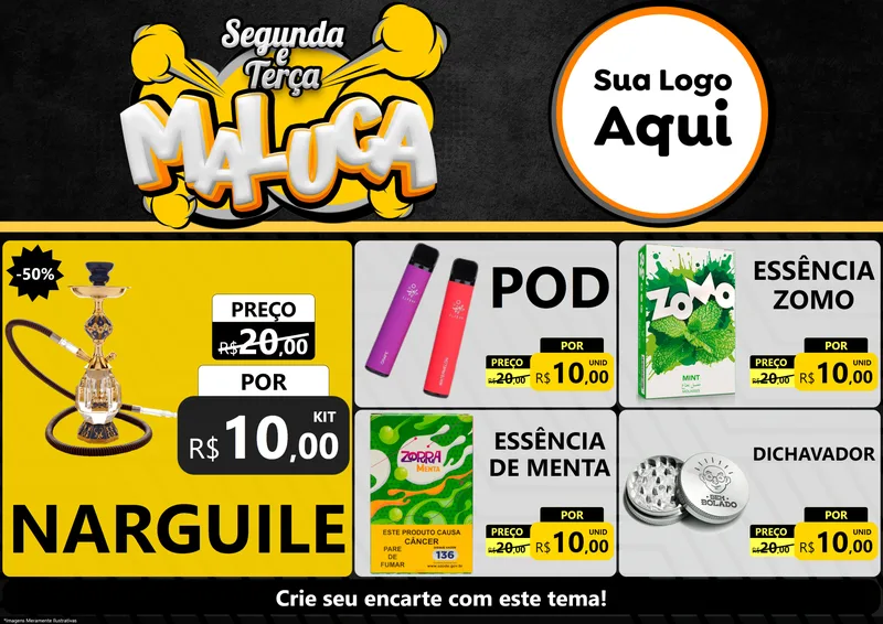 Modelo de Encarte para Encarte A4 Horizontal com o tema Segunda e Terça Maluca para Tabacaria